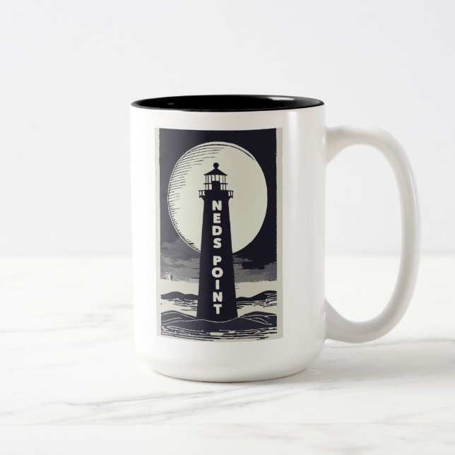 Caneca De Café Em Dois Tons Ned's Point Lighthouse Massachusetts Moon (Direita)