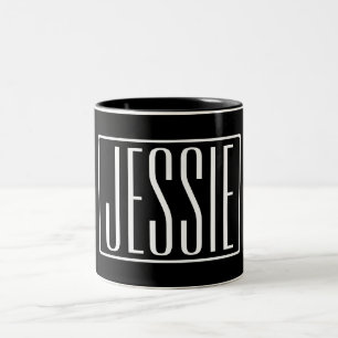 Caneca De Café Em Dois Tons Negrito & Moderno Seu Nome ou Palavra Branco no
