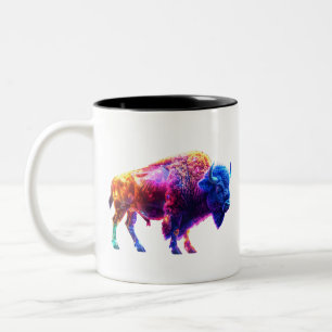 Caneca De Café Em Dois Tons Neon Bison brilhante - Arte sobre a vida selvagem