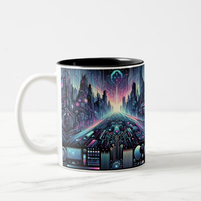Caneca De Café Em Dois Tons Neon Cyberworld (Esquerda)