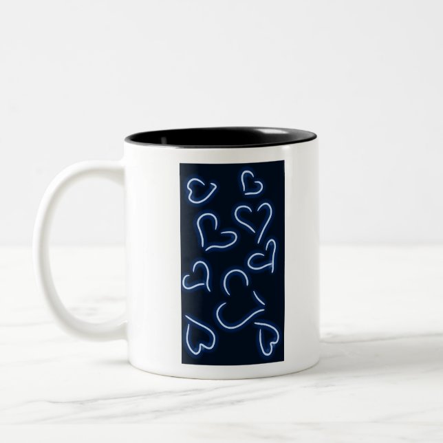 Caneca De Café Em Dois Tons Neon Hearts Blue (Esquerda)