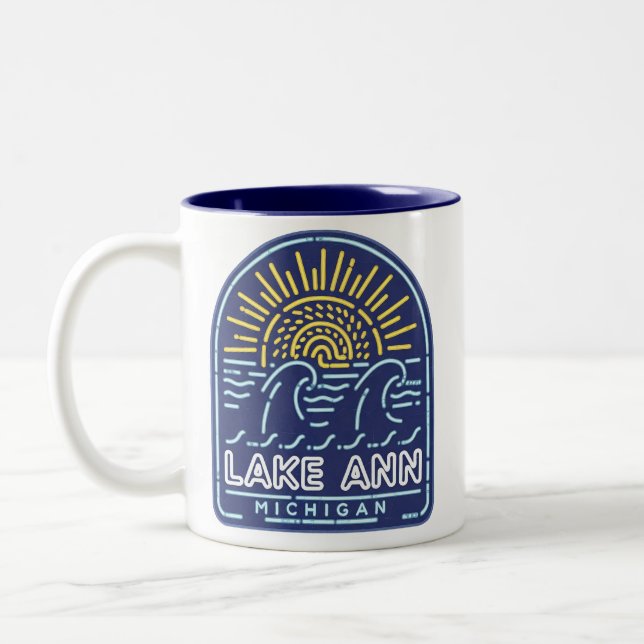 Caneca De Café Em Dois Tons Neon Lake Ann Michigan Wave (Esquerda)