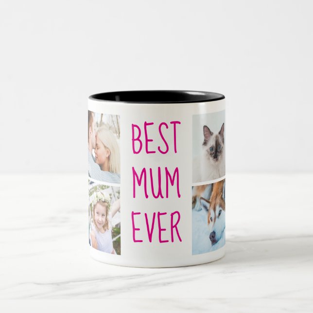 Caneca De Café Em Dois Tons Neon Pink | Melhor Mãe já Personalizada Mug de Fot (Centro)