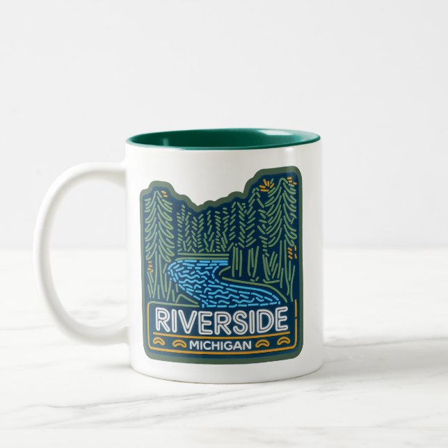 Caneca De Café Em Dois Tons Neon Riverside Michigan (Esquerda)