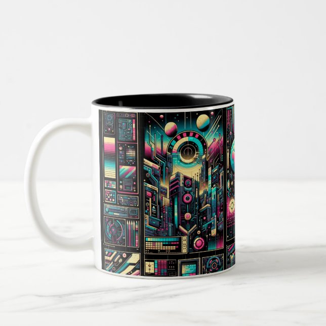 Caneca De Café Em Dois Tons Neon Tech Odyssey (Esquerda)
