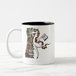 Caneca De Café Em Dois Tons Nerd de Leitura de Livro Magical da Unicórn Biblio