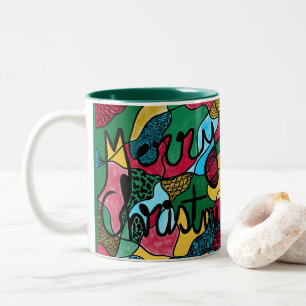 CANECA DE CAFÉ EM DOIS TONS NEUROGRÁFICO E LINHA PRETA DO NATAL DE MERRÍCULA