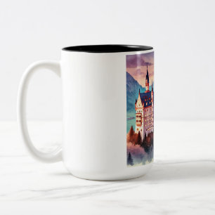 Caneca De Café Em Dois Tons Neuschwanstein Castle Watercolor - Magia do Crepús
