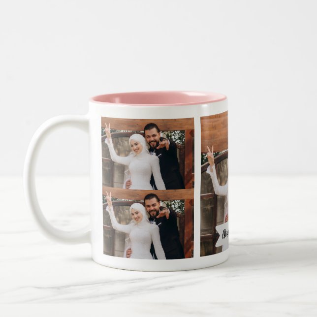 Caneca De Café Em Dois Tons Neutral Minimalist Photo Bridesmaid  (Esquerda)