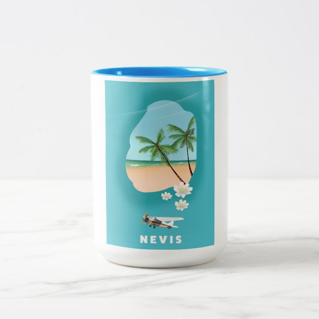 Caneca De Café Em Dois Tons Neves Caribe mapa Ilustrado da ilha. (Centro)