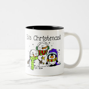 Caneca De Café Em Dois Tons Neves e Pinguins É Natal