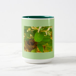 Caneca De Café Em Dois Tons Ninho de beija-flor preso em tartarugas de mel