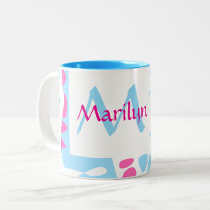 Caneca De Café Em Dois Tons Ninho de pássaro - Nome rosa azul branco