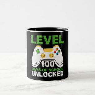 Caneca De Café Em Dois Tons Nível 100 Dias De Escola Desbloqueado Gamer Vídeo