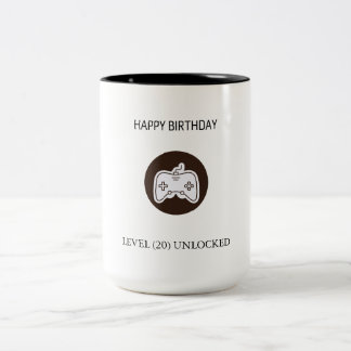 Caneca De Café Em Dois Tons Nível Divertido Desbloqueado Vídeo Aniversário do