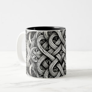 Caneca De Café Em Dois Tons Nó celtico detalhado preto e branco 0001