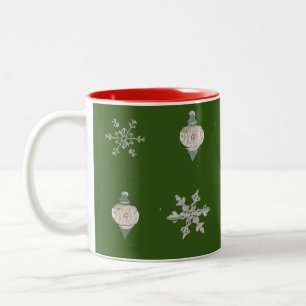 Caneca De Café Em Dois Tons No Floco de Neve Verde De Gelo, Enfeites de natal 