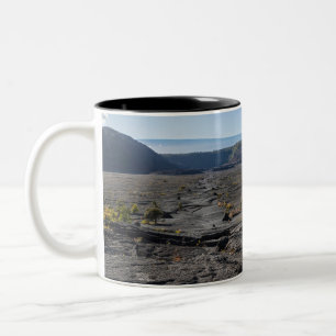 Caneca De Café Em Dois Tons no topo da cama de lava seca da cratera kilauea ik