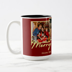 Caneca De Café Em Dois Tons Nobre Natal Rústico com Múltiplas Fotos Feliz Nata