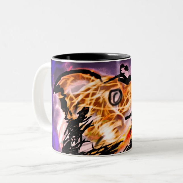 Caneca De Café Em Dois Tons Noite de lobo sozinho (Frente Esquerda)