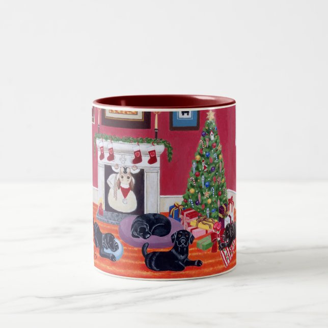 Caneca De Café Em Dois Tons Noite de Natal Labradors (Centro)