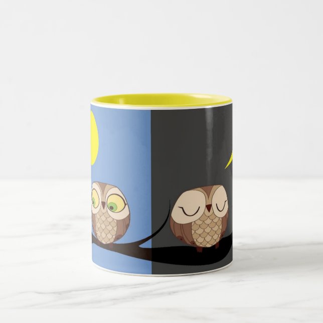 Caneca De Café Em Dois Tons Noite e dia corujas (Centro)