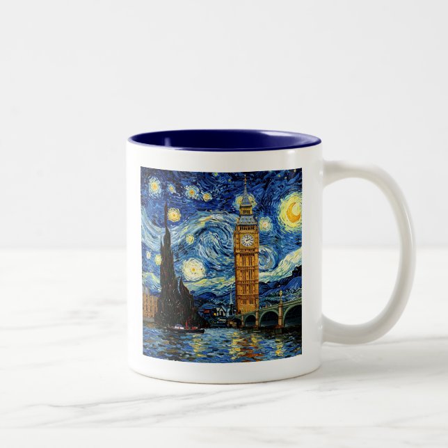 Caneca De Café Em Dois Tons Noite Estrelada Big Ben Londres Inglaterra (Direita)