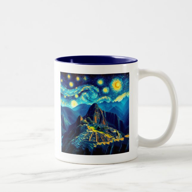 Caneca De Café Em Dois Tons Noite Estrelada Machu Picchu Peru (Direita)