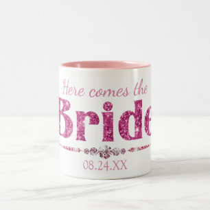 Caneca De Café Em Dois Tons Noiva com Brilho Rosa Quente e Diamantes