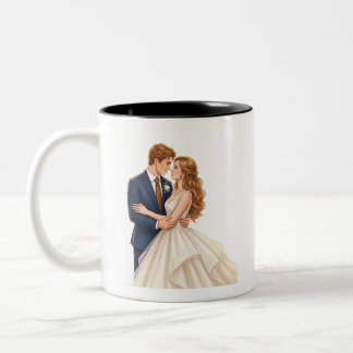Caneca De Café Em Dois Tons Noiva e Noivo Românticos