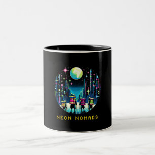 Caneca De Café Em Dois Tons Nômades Neon de 8 bits - Cyberpunk City Adventure