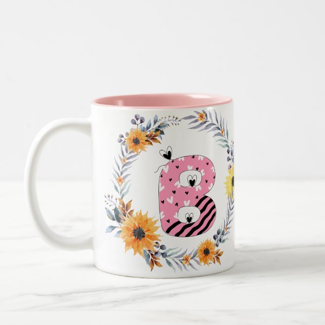 Caneca De Café Em Dois Tons Nome Alfabeto  "B" (Esquerda)