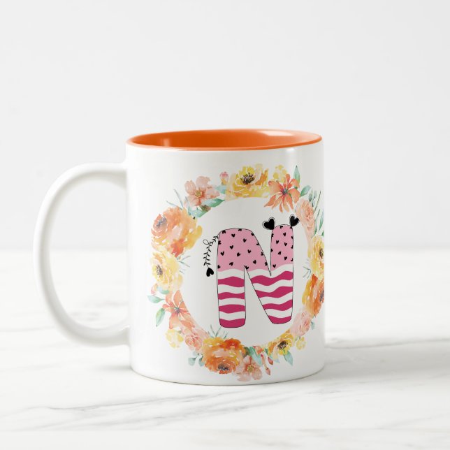 Caneca De Café Em Dois Tons Nome Alfabeto "N" (Esquerda)