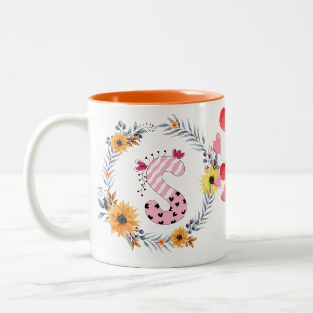 Caneca De Café Em Dois Tons Nome Alfabeto "S" (Esquerda)