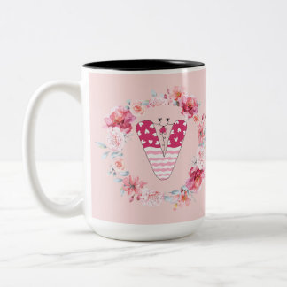 Caneca De Café Em Dois Tons Nome Alfabeto V