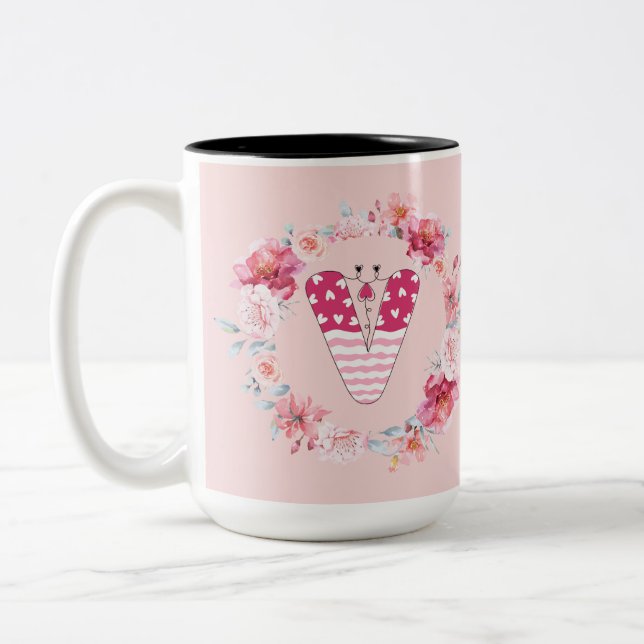 Caneca De Café Em Dois Tons Nome Alfabeto V (Esquerda)