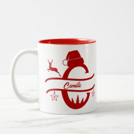 Caneca De Café Em Dois Tons Nome Carta Santa Hat | Monograma | Inicial persona