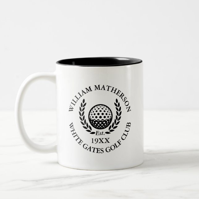 Caneca De Café Em Dois Tons Nome Clássico de Clube de Golfe Personalizado (Esquerda)