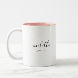 Caneca De Café Em Dois Tons Nome com Script Elegante e Monograma com Enfeite e