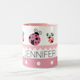 Caneca De Café Em Dois Tons Nome cor-de-rosa do costume do joaninha do coração