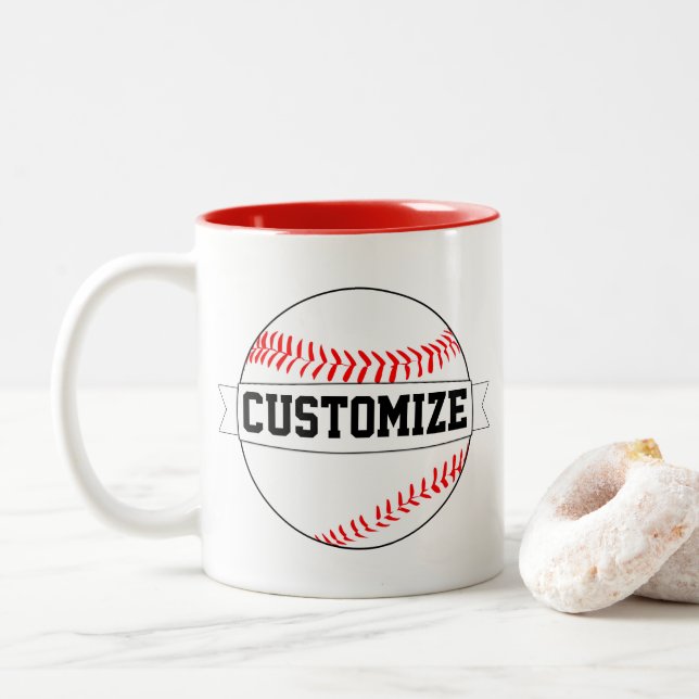 Caneca De Café Em Dois Tons Nome da Equipe Personalizada do Baseball e Ventila (Com Donut)