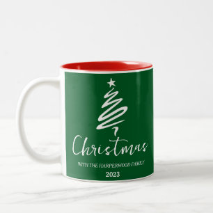 Caneca De Café Em Dois Tons Nome da Família de Natal Mínima Moderna Elegante