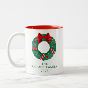 Caneca De Café Em Dois Tons Nome da Família Floral de Natal Simples Elegante