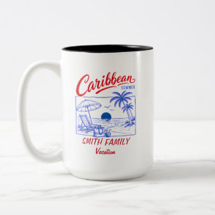 Caneca De Café Em Dois Tons Nome da Família Personalizado Férias de Verão no C