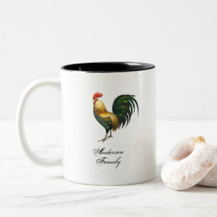 Caneca De Café Em Dois Tons Nome da família personalizado galo clássico rústic