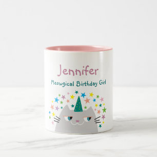 Caneca De Café Em Dois Tons Nome da Garota de Aniversário Meowgical