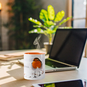 Caneca De Café Em Dois Tons Nome de adição de Robin fofo personalizado na neve