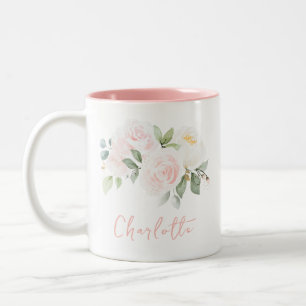 Caneca De Café Em Dois Tons Nome de Aquarela Floral Elegante