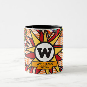 Caneca De Café Em Dois Tons Nome de Família Moderno Divertido Monograma Livro