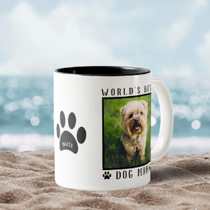 Caneca De Café Em Dois Tons Nome de impressões de patas da melhor mãe de cacho